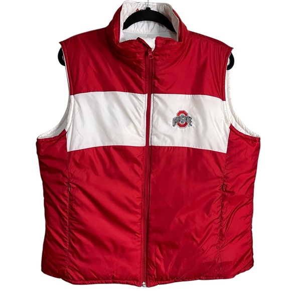 Columbia Red and White Ohio State Reversible Puffer Vest Women’s Size XL